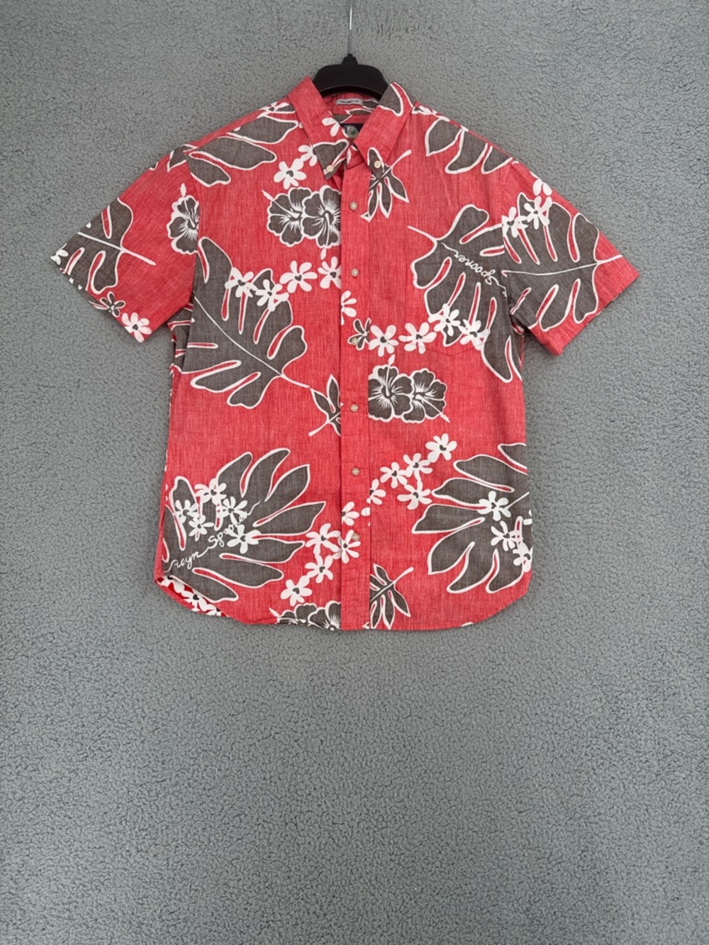 reyn spooner men’s medium Red and Brown Tropical Camp short sleeve Shirt Pocket